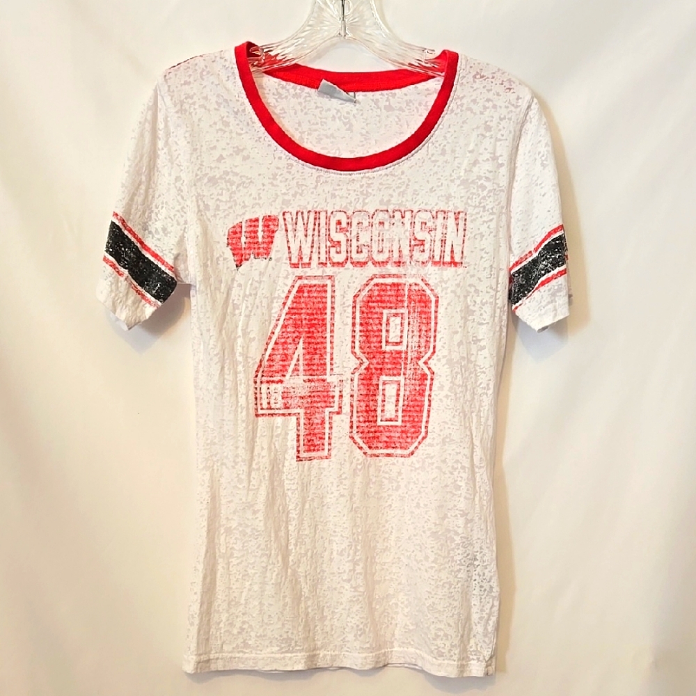 Pro Edge, WI Badger's, Short Sleeve Tee, T-shirt, Red, White, Blue, Navy #48, M
